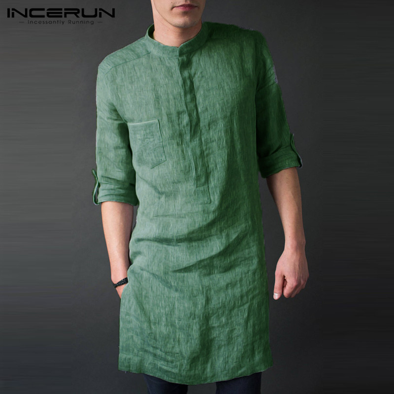 Kurta Men Cotton - INCERUN kaus Midi lengan panjang pria