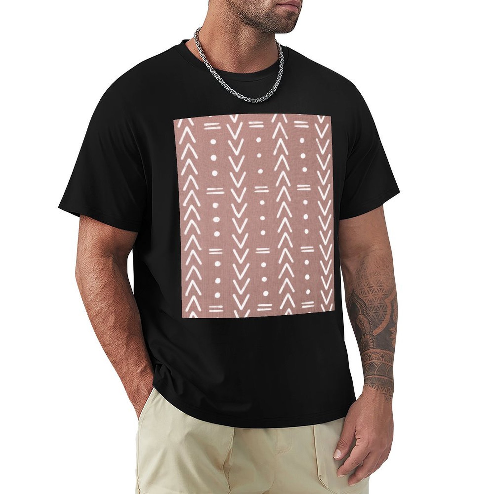 Mudcloth Print Top - Kaos Putih Motif Geometris dengan Panel