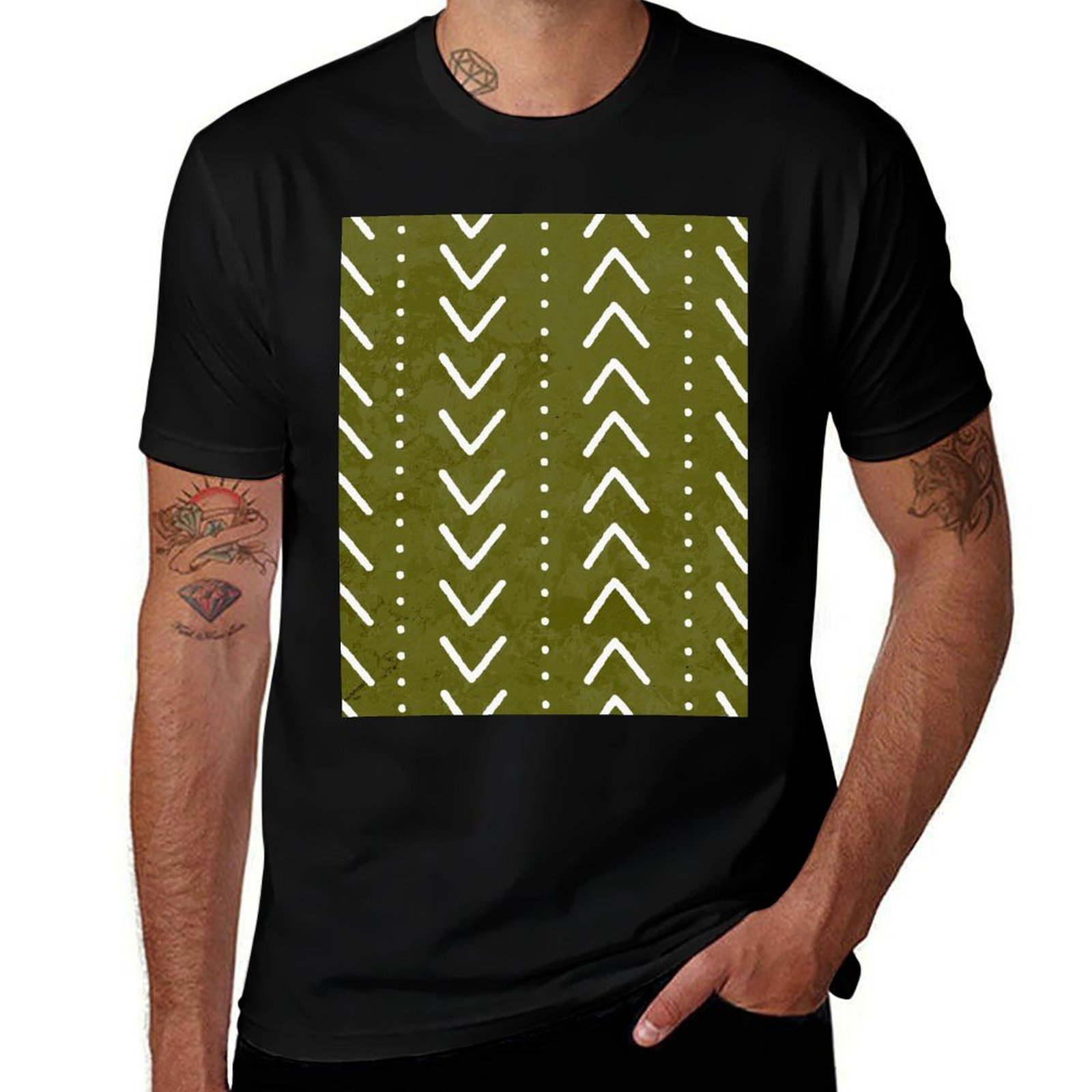 Mudcloth Print Top - Kaos dengan Motif Panah Berwarna Hijau