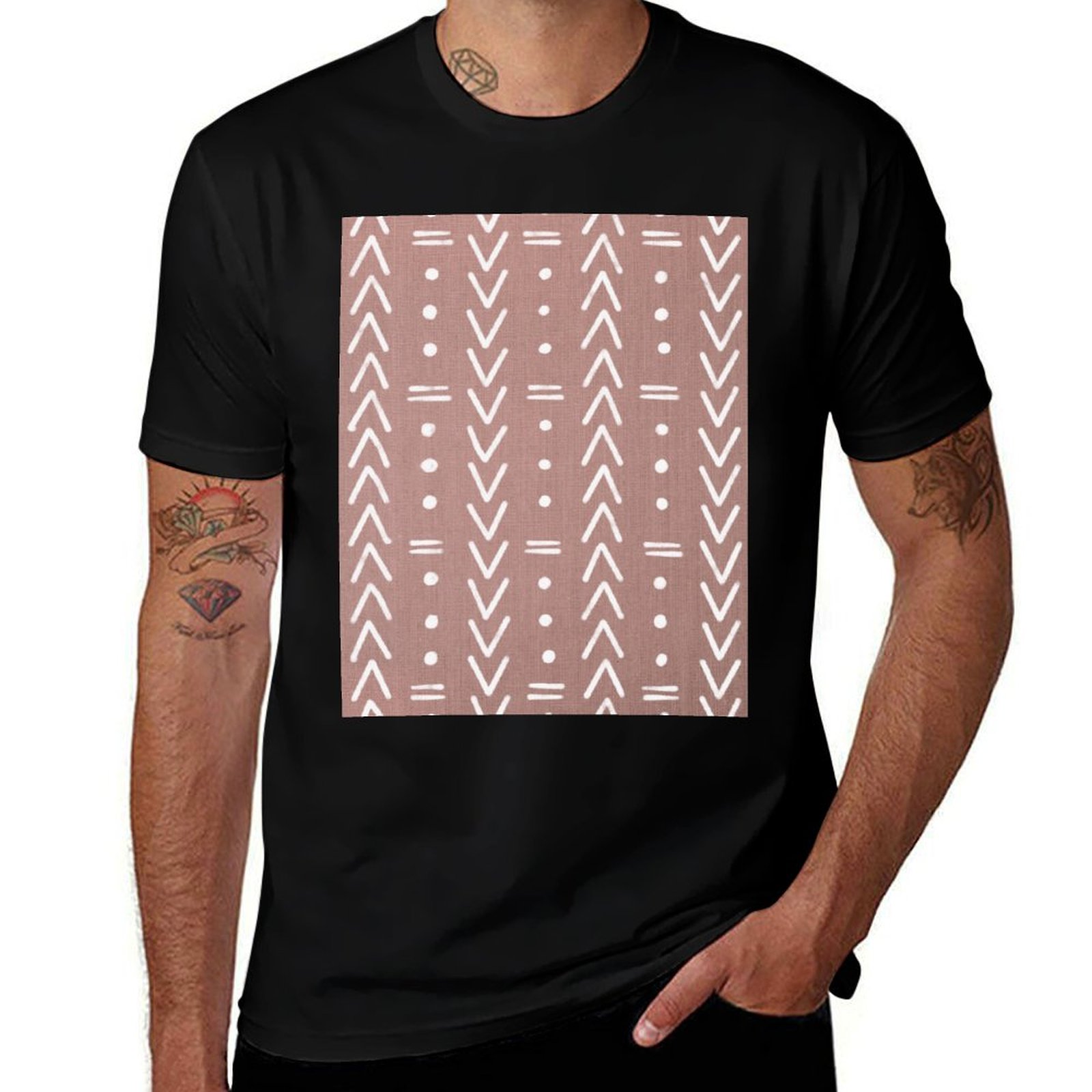 Mudcloth Print Top - Kaos Oblong Pria dengan Motif Geometris