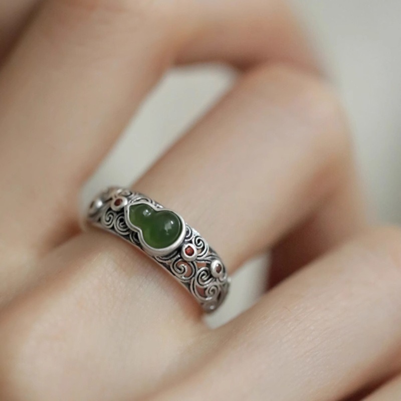 Ethnic Wear Fashion Designer - Cincin Terbuka Perak Bentuk Labu Vintage