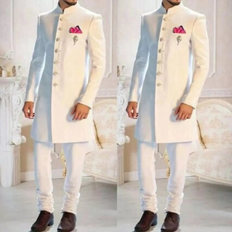 Ethnic Wear Fashion Designer - Kerah Tegak Putih Desain Fashion Setelan
