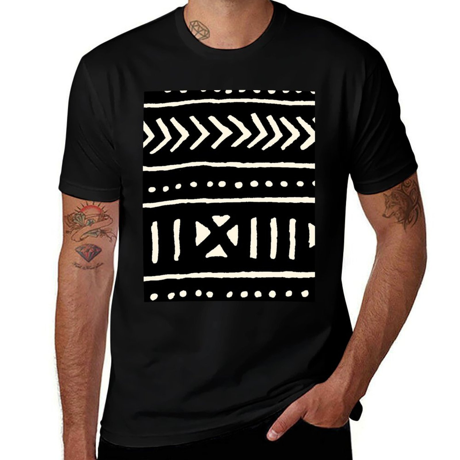 Mudcloth Print Top - Kaos Kain Afrika Hitam Putih Anti-Luntur