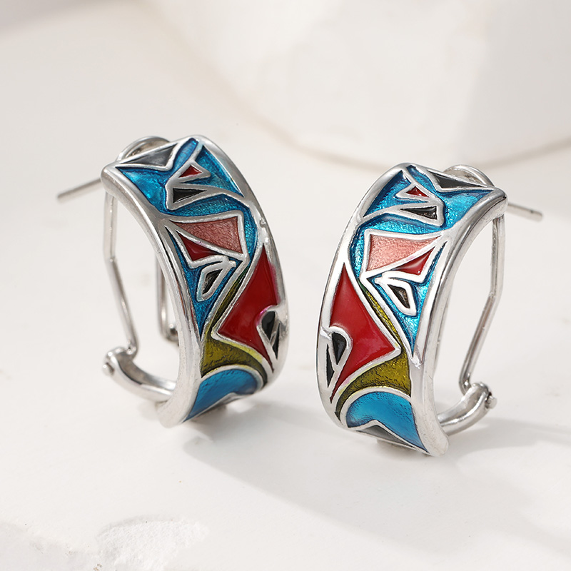 Anting Hoop Enamel Warna Perak - Ethnic Fashion Wear For Women ulasan dan harga