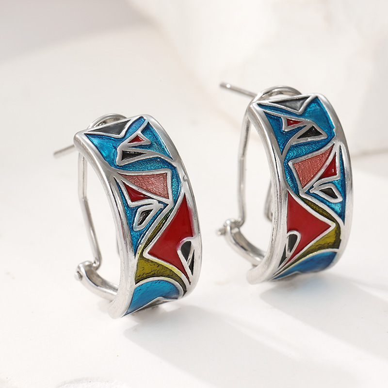 Anting Hoop Enamel Warna Perak - Ethnic Fashion Wear For Women ulasan dan harga