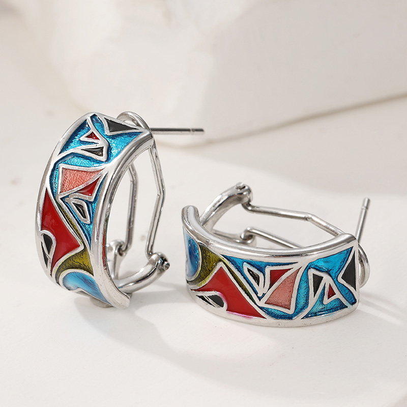 Anting Hoop Enamel Warna Perak - Ethnic Fashion Wear For Women ulasan dan harga