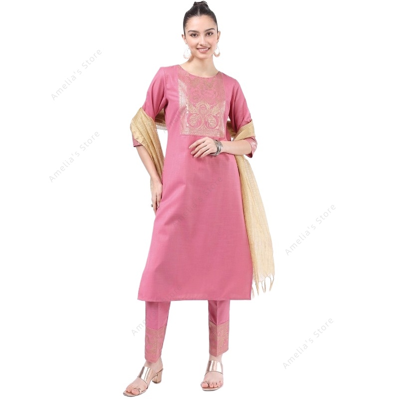 Setelan Baju Kurta Pink 3 Poto - Salwar Kameez Set ulasan dan harga