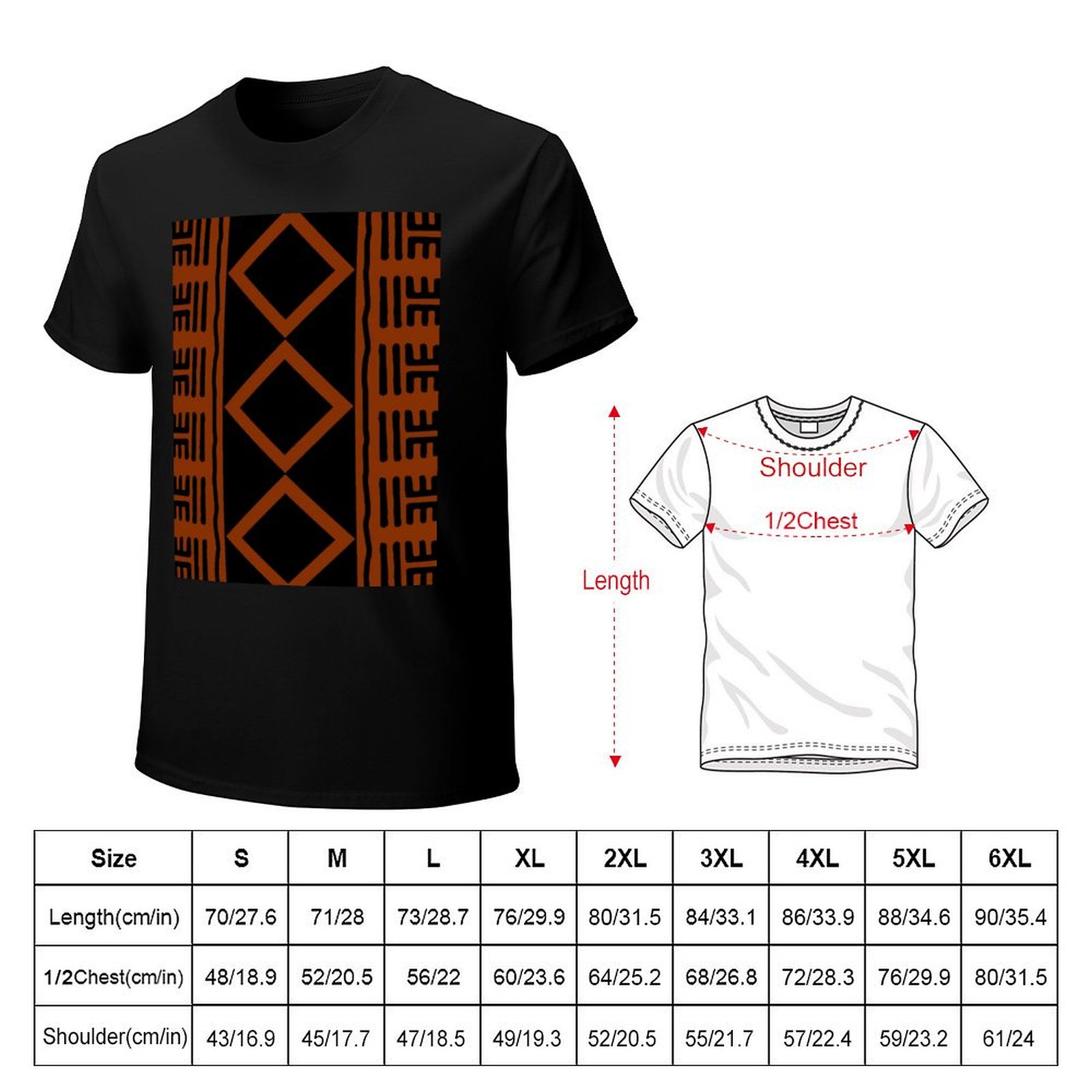 Kaos Katun Afrika Warna Karat, - Mudcloth Print Top ulasan dan harga