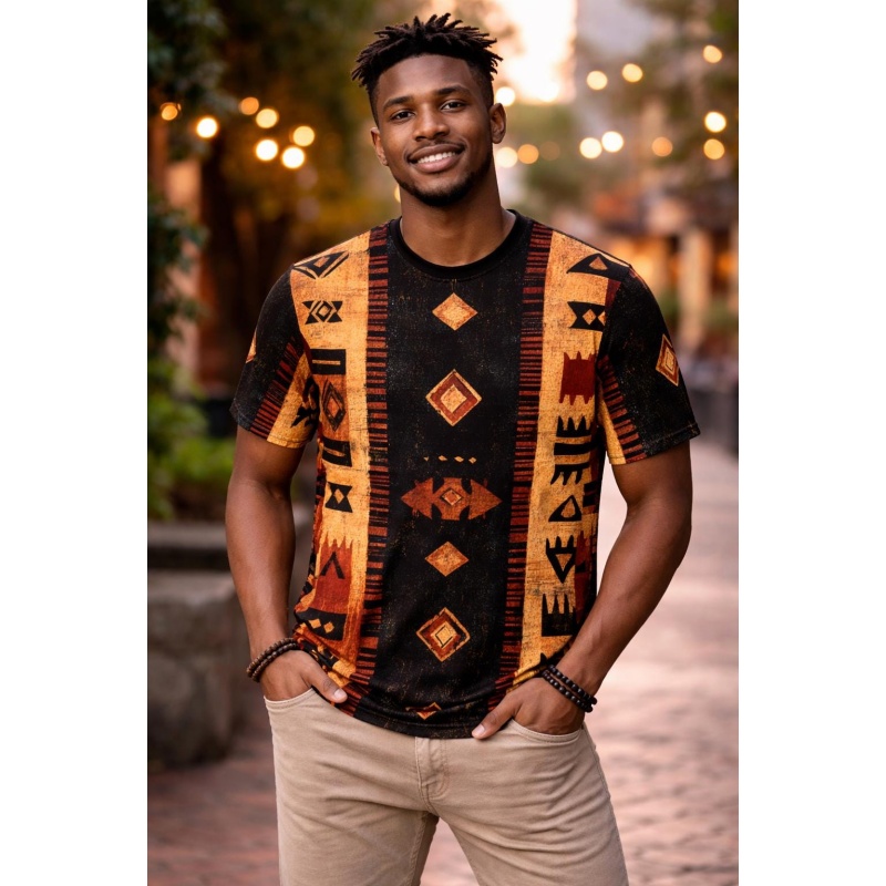 Kaos Polos Pria Motif Kain Lum - Mudcloth Print Top ulasan dan harga